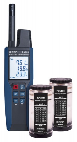 REED R9905-KIT Data Logging Indoor Air Quality Meter with Humidity Calibration Standards-